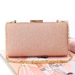 Elegant Pink Glitter Clutch with Gold Chain